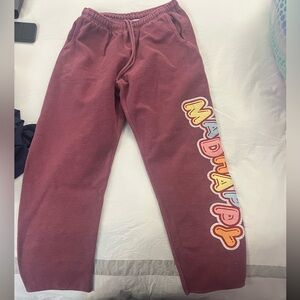 Madhappy crush universal burgundy straight leg sweatpants - size medium